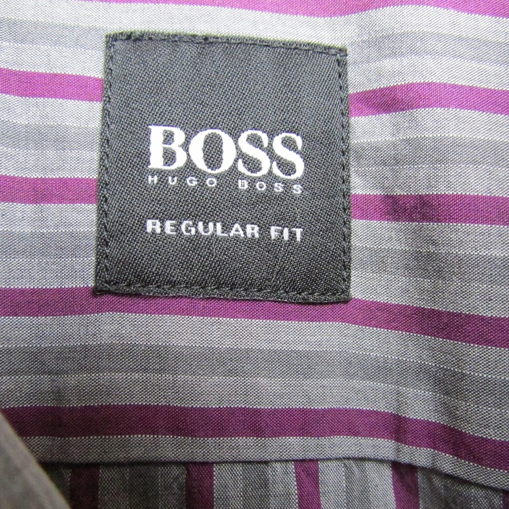 Hugo Boss Shirt Mens Large Gray Purple‎ Striped Button Down Reg Fit Long Sleeve - Picture 3 of 7